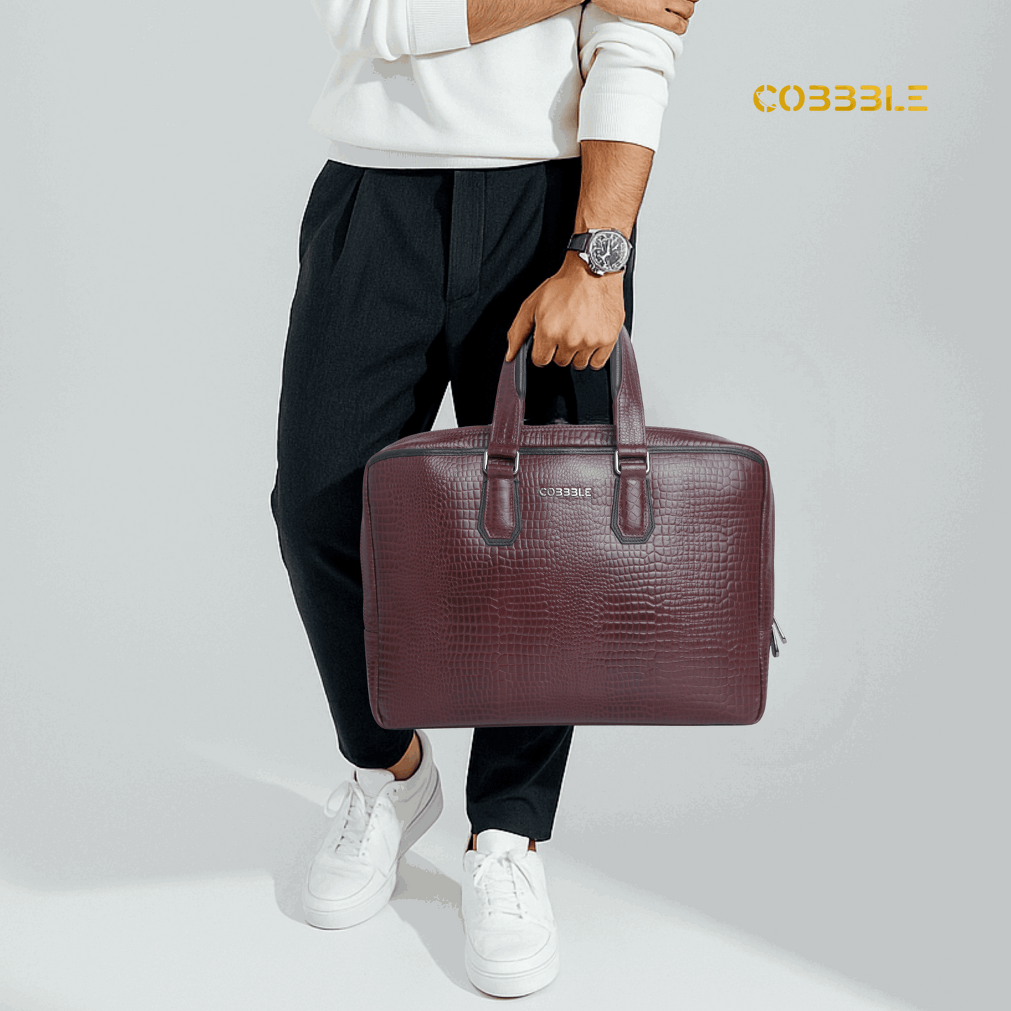 Cobbble Croco Executive Laptop Briefcase - Cherry