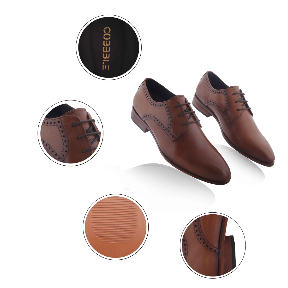 Luxury Shoes: Cobble Men's Genuine Leather Classic Brogue Shoes - Tan