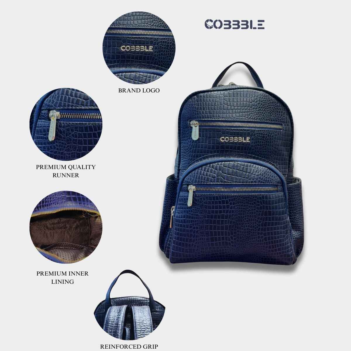 Cobbble Woman Croco Day Backpack - Navy Blue