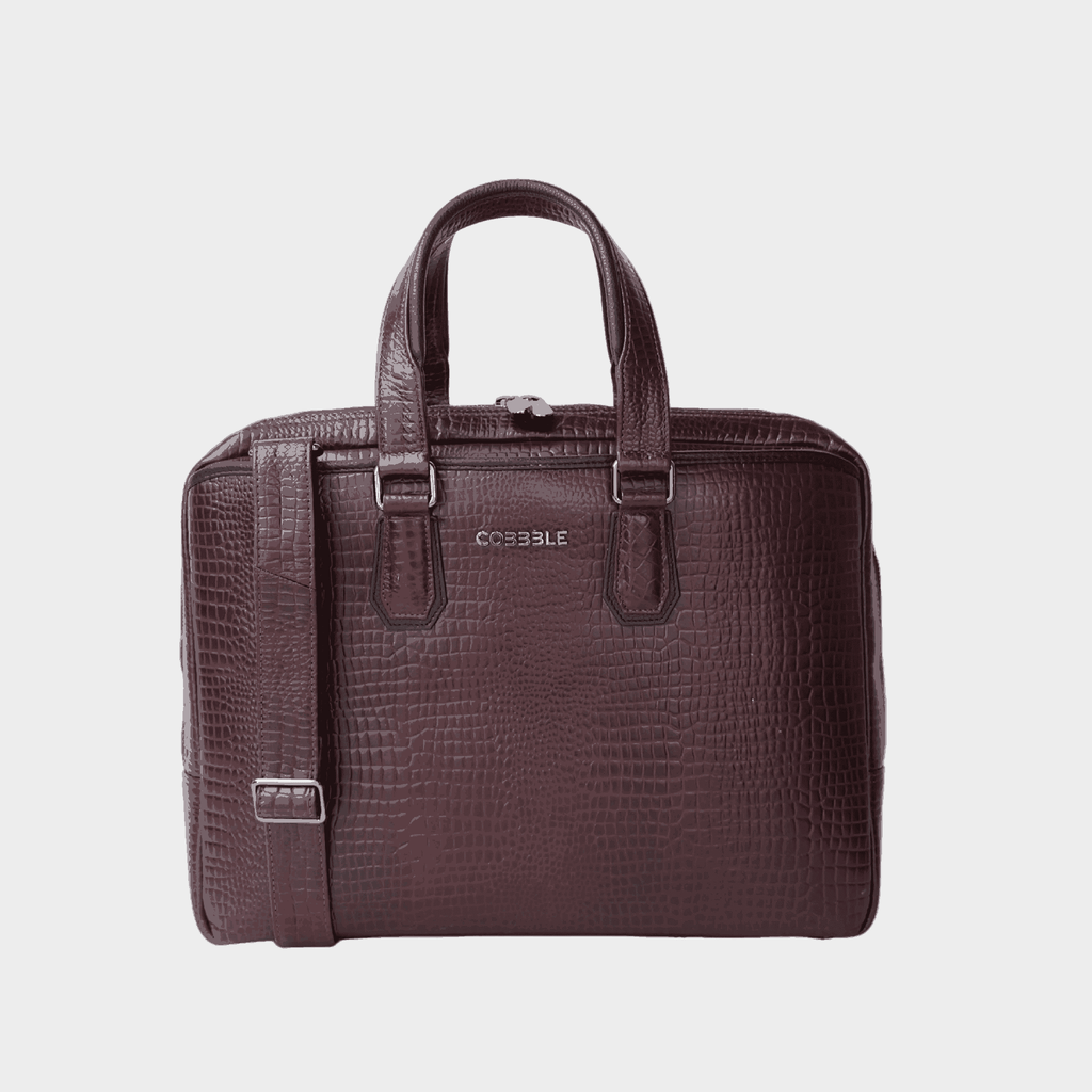 Luxury Bag for Office: Cobbble Croco Executive Laptop Briefcase - Cherry