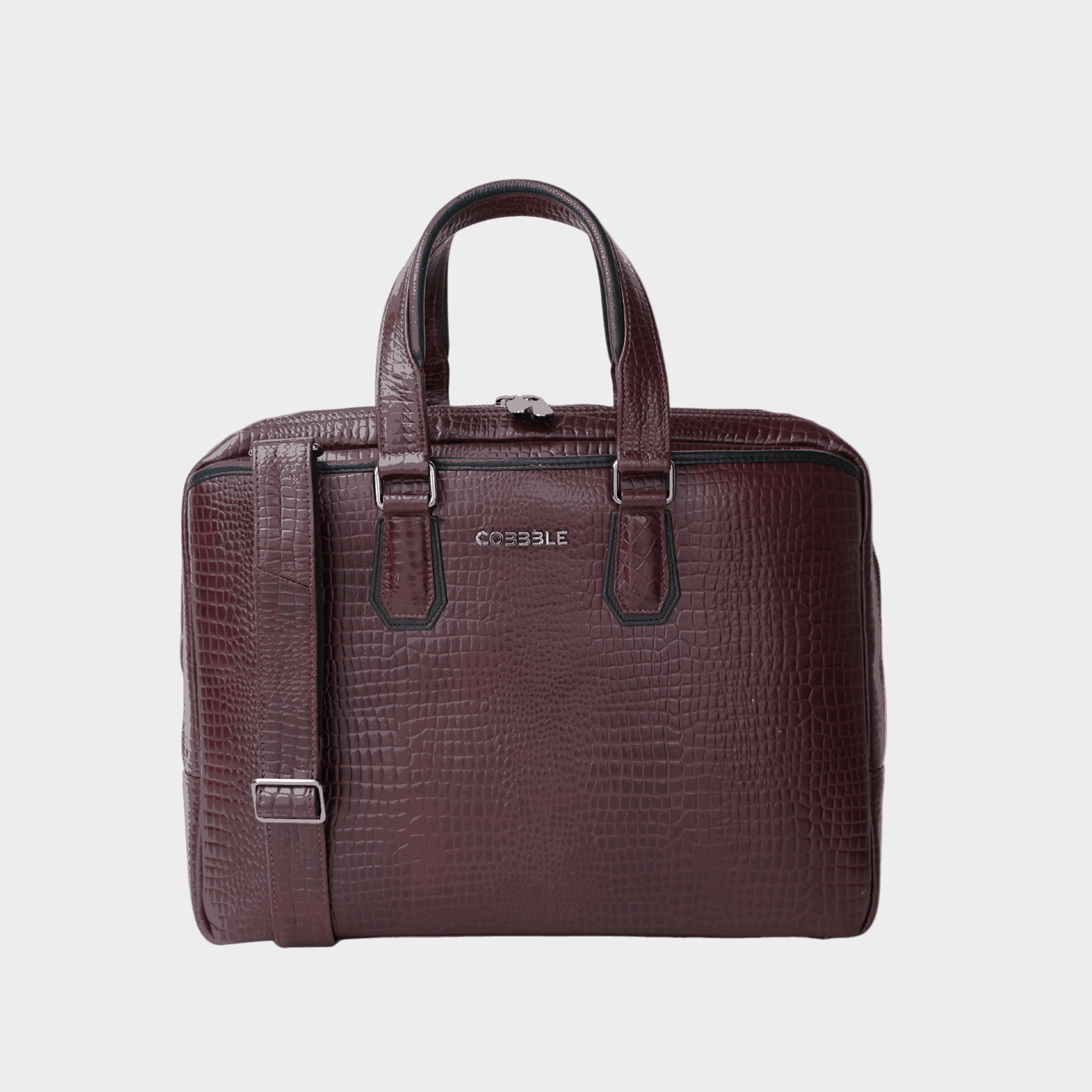Cobbble Croco Executive Laptop Briefcase - Cherry
