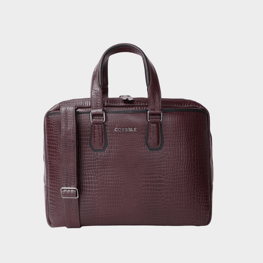 Cobbble Croco Executive Laptop Briefcase - Cherry