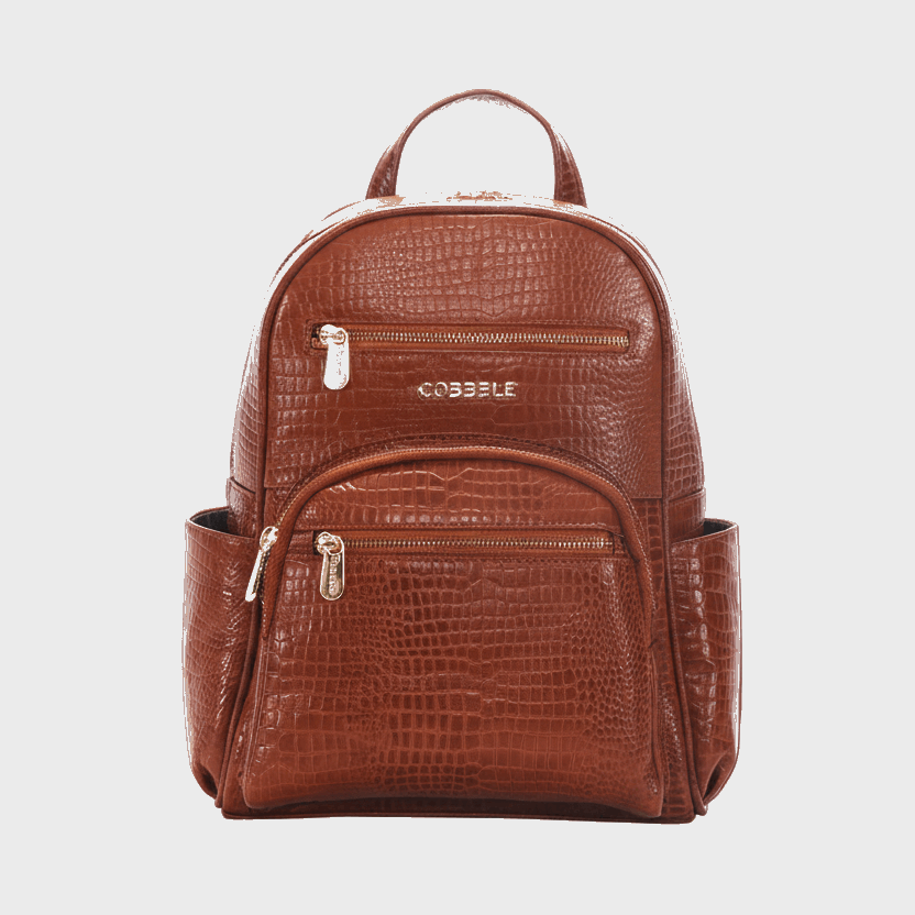 Cobbble Woman Croco Day Backpack - Tan, Multi-Pocket