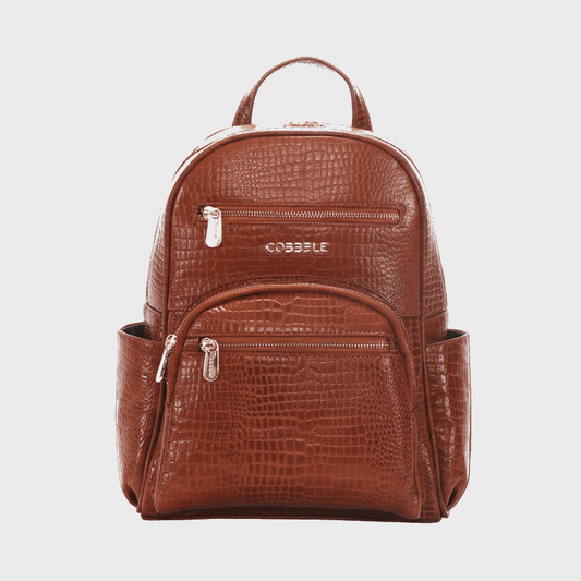 Cobbble Woman Croco Day Backpack - Tan, Multi-Pocket