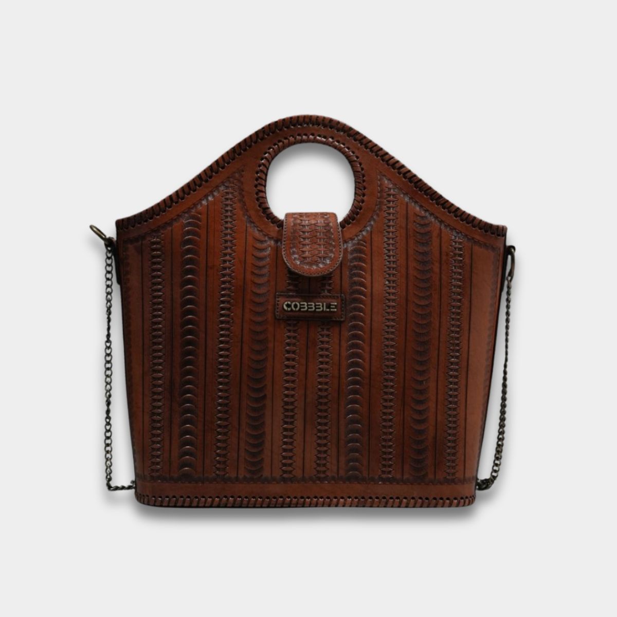 Cobbble Signature Tooled Tote - Tan