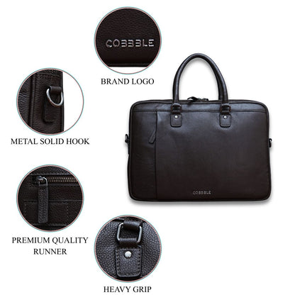 Cobbble Flat Grain Metro Laptop Briefcase - Brown