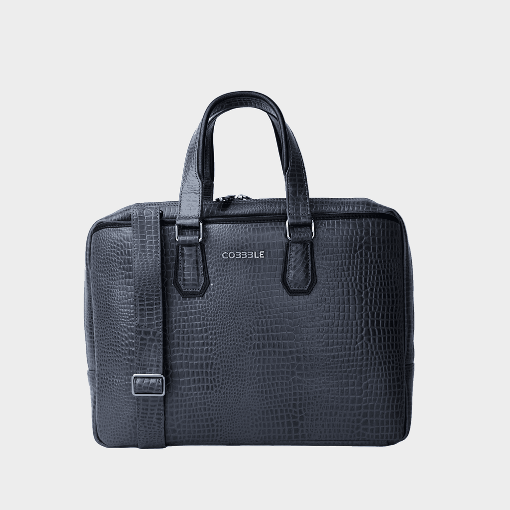 Cobbble Croco Executive Laptop Briefcase - Navy Leather