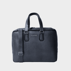 Cobbble Croco Executive Laptop Briefcase - Navy Leather
