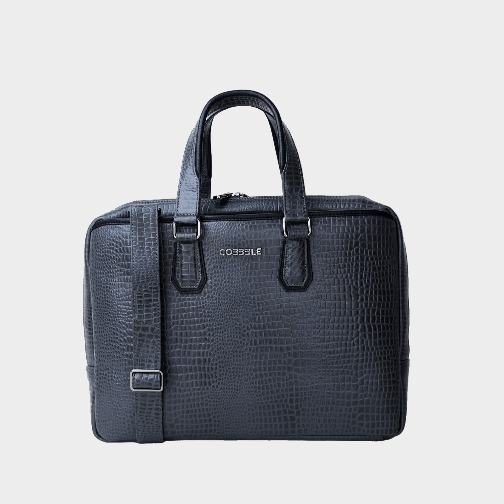 Cobbble Croco Executive Laptop Briefcase - Navy Blue