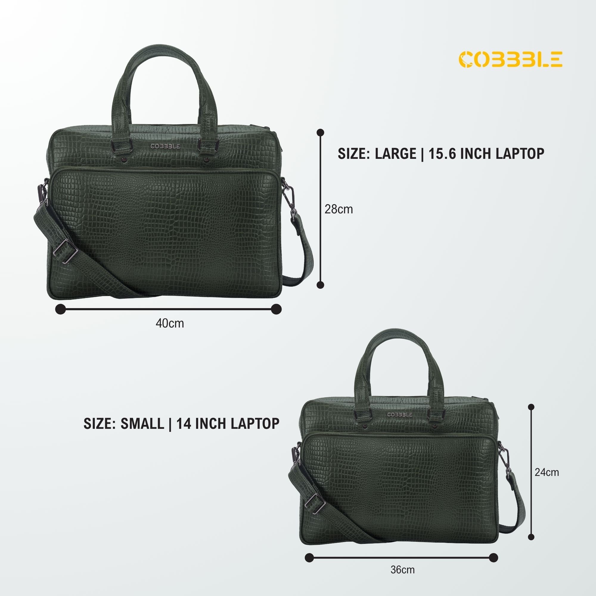 Cobbble Croco Classic Laptop Briefcase - Olive Green