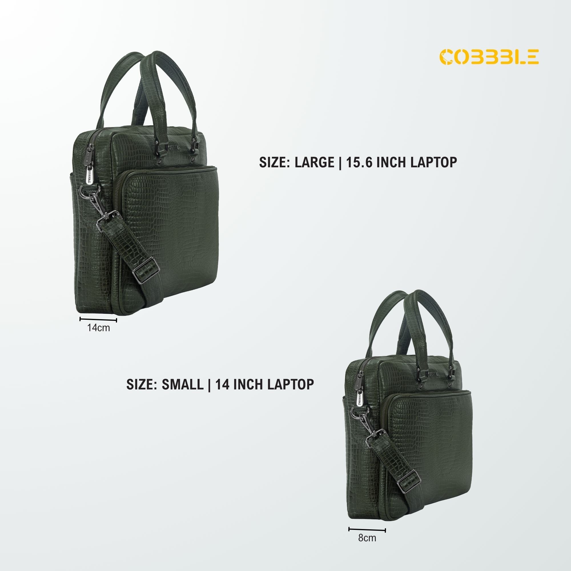 Cobbble Croco Classic Laptop Briefcase - Olive Green