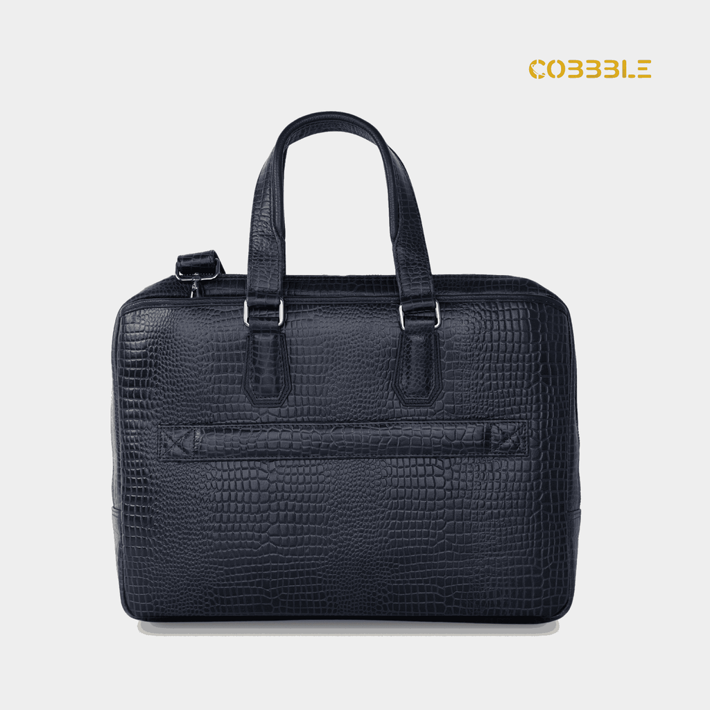 Cobbble Croco Executive Laptop Briefcase - Navy Leather