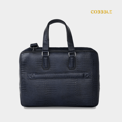 Cobbble Croco Executive Laptop Briefcase - Navy Blue