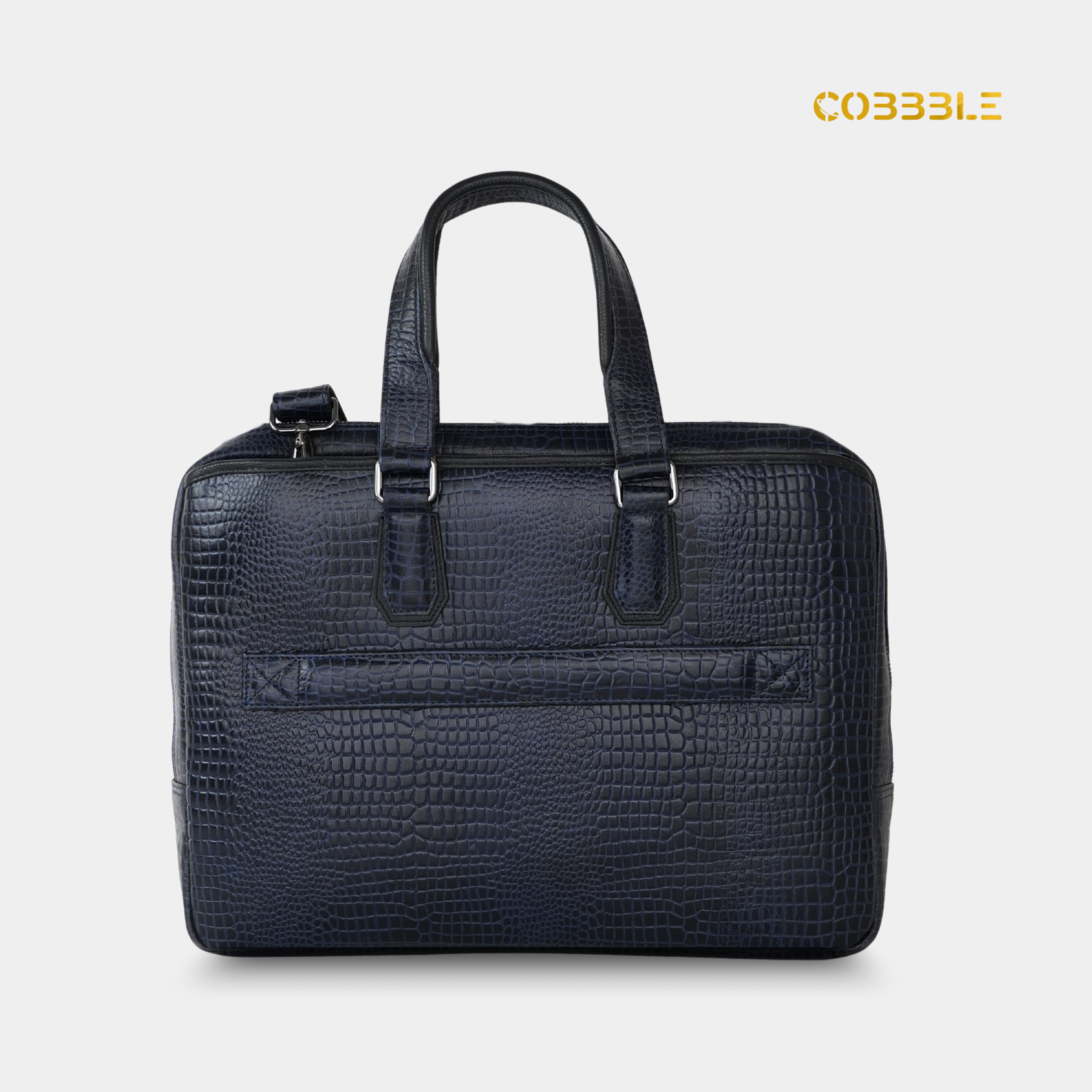 Cobbble Croco Executive Laptop Briefcase - Navy Blue