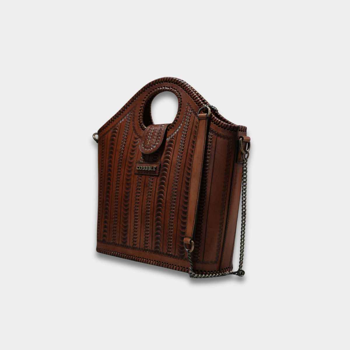 Cobbble Signature Tooled Tote - Tan