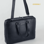 Cobbble Croco Executive Laptop Briefcase - Navy Leather