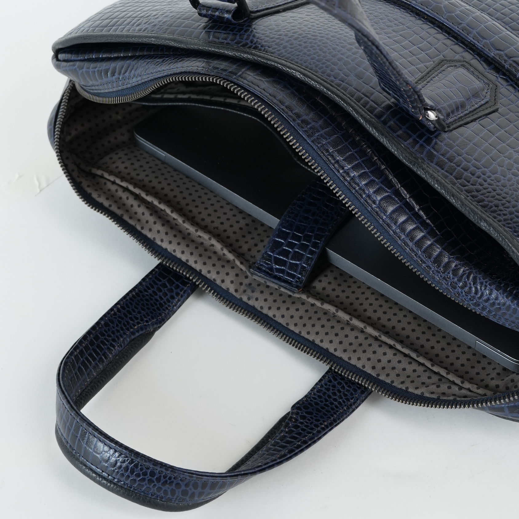 Cobbble Croco Executive Laptop Briefcase - Navy Blue