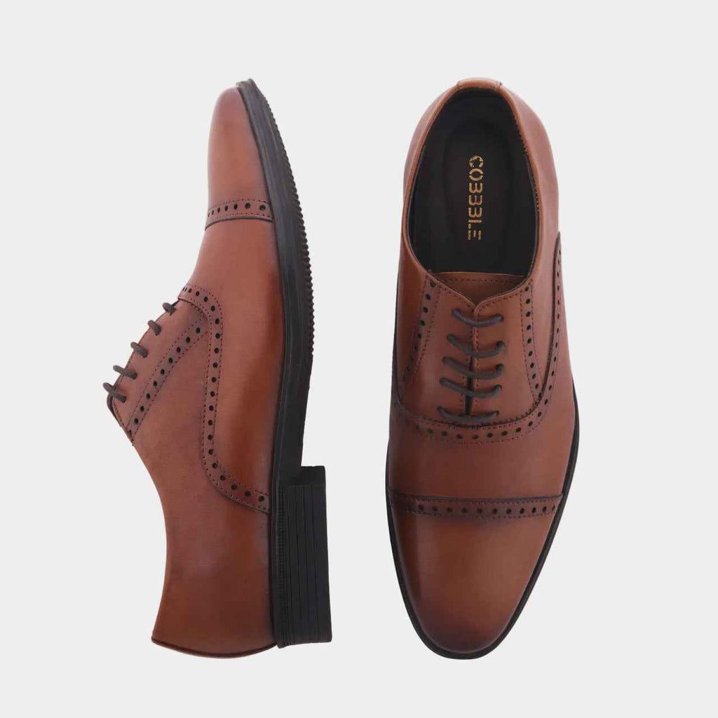 Luxury Cobbble Fusion Genuine Leather Brogue Shoes - Tan