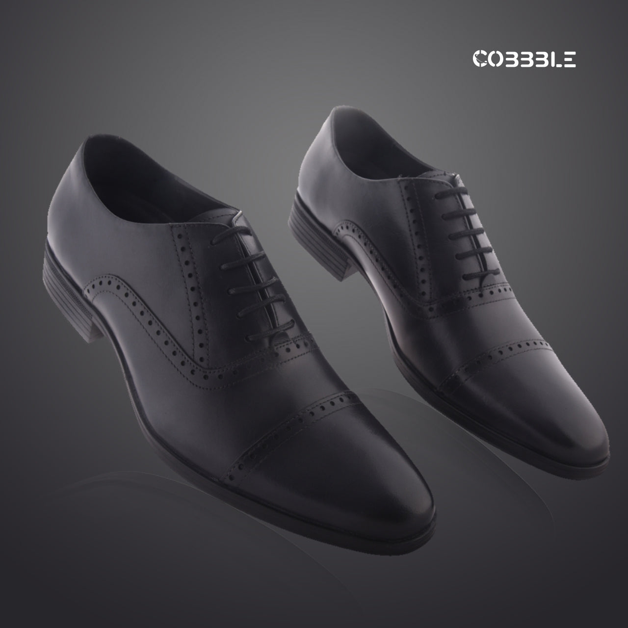 Cobbble Fusion Genuine Leather Brogue Shoes - Black