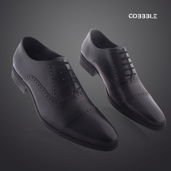 Cobbble Fusion Genuine Leather Brogue Shoes - Black