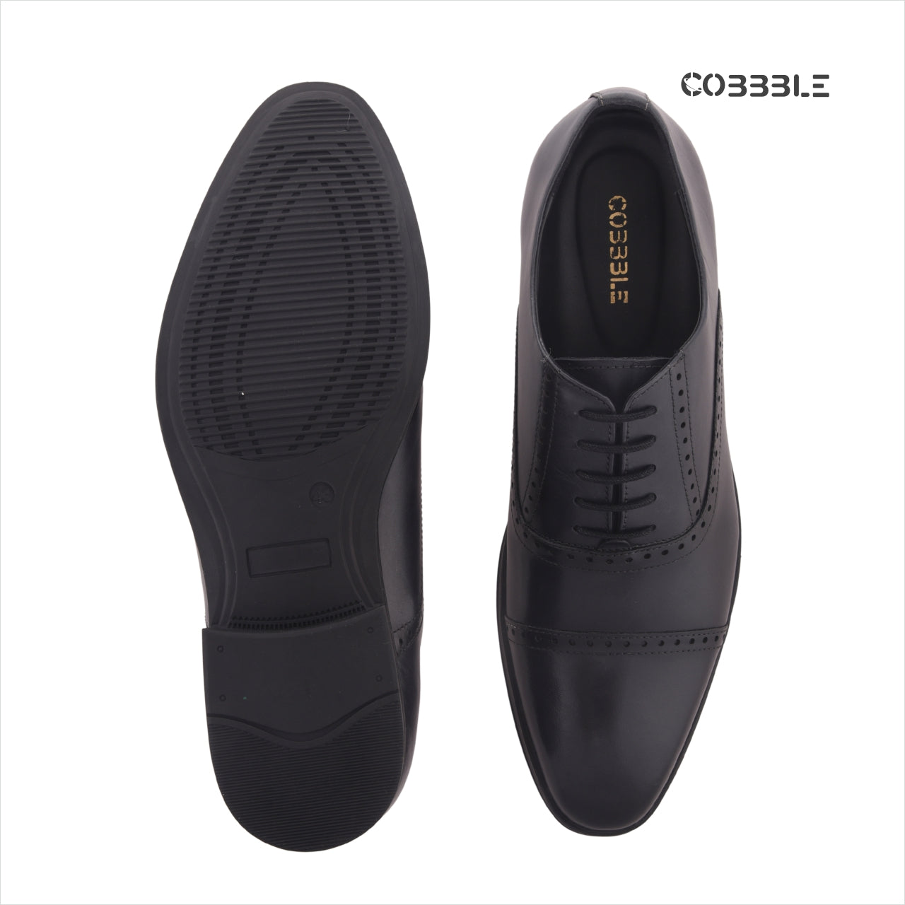 Cobbble Fusion Genuine Leather Brogue Shoes - Black