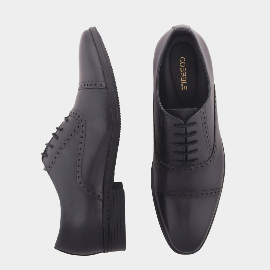Cobbble Fusion Genuine Leather Brogue Shoes - Black