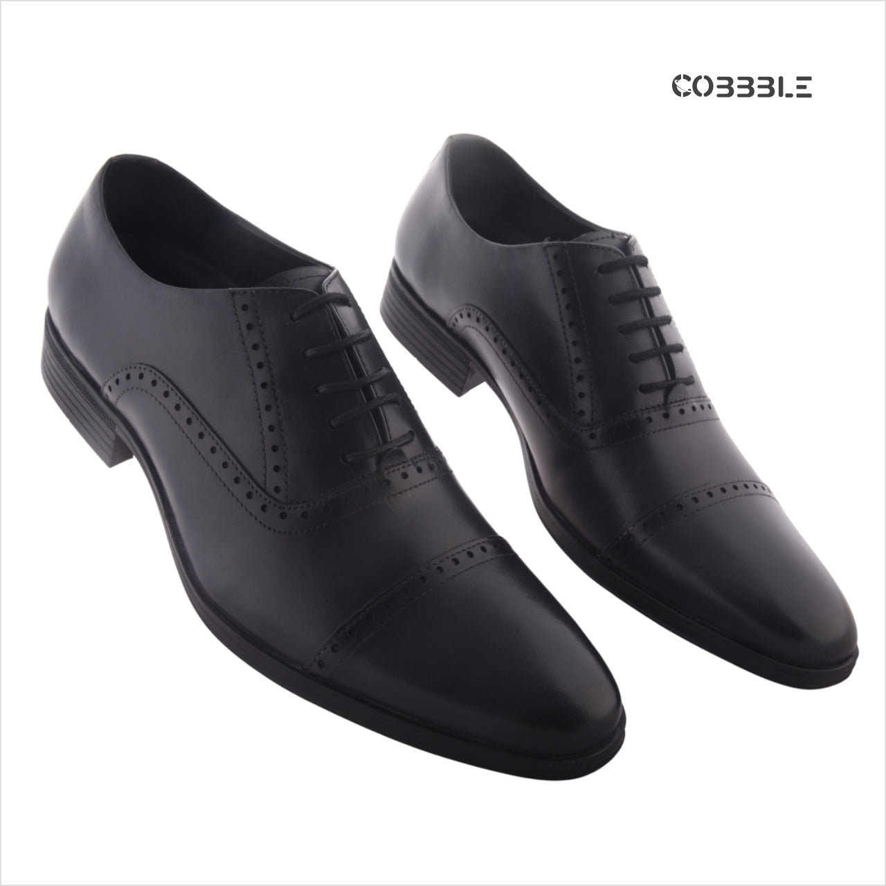 Cobbble Fusion Genuine Leather Brogue Shoes - Black