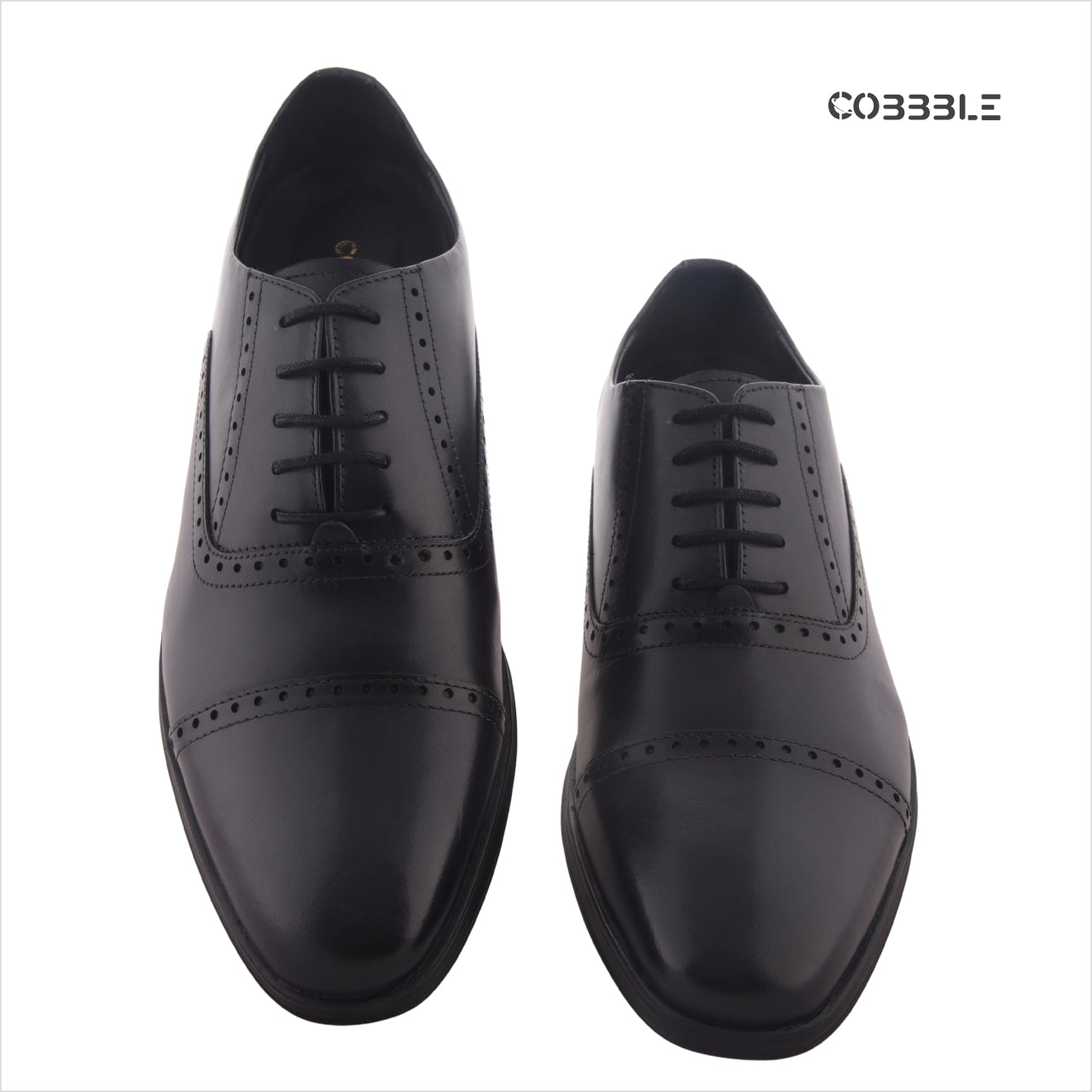 Cobbble Fusion Genuine Leather Brogue Shoes - Black