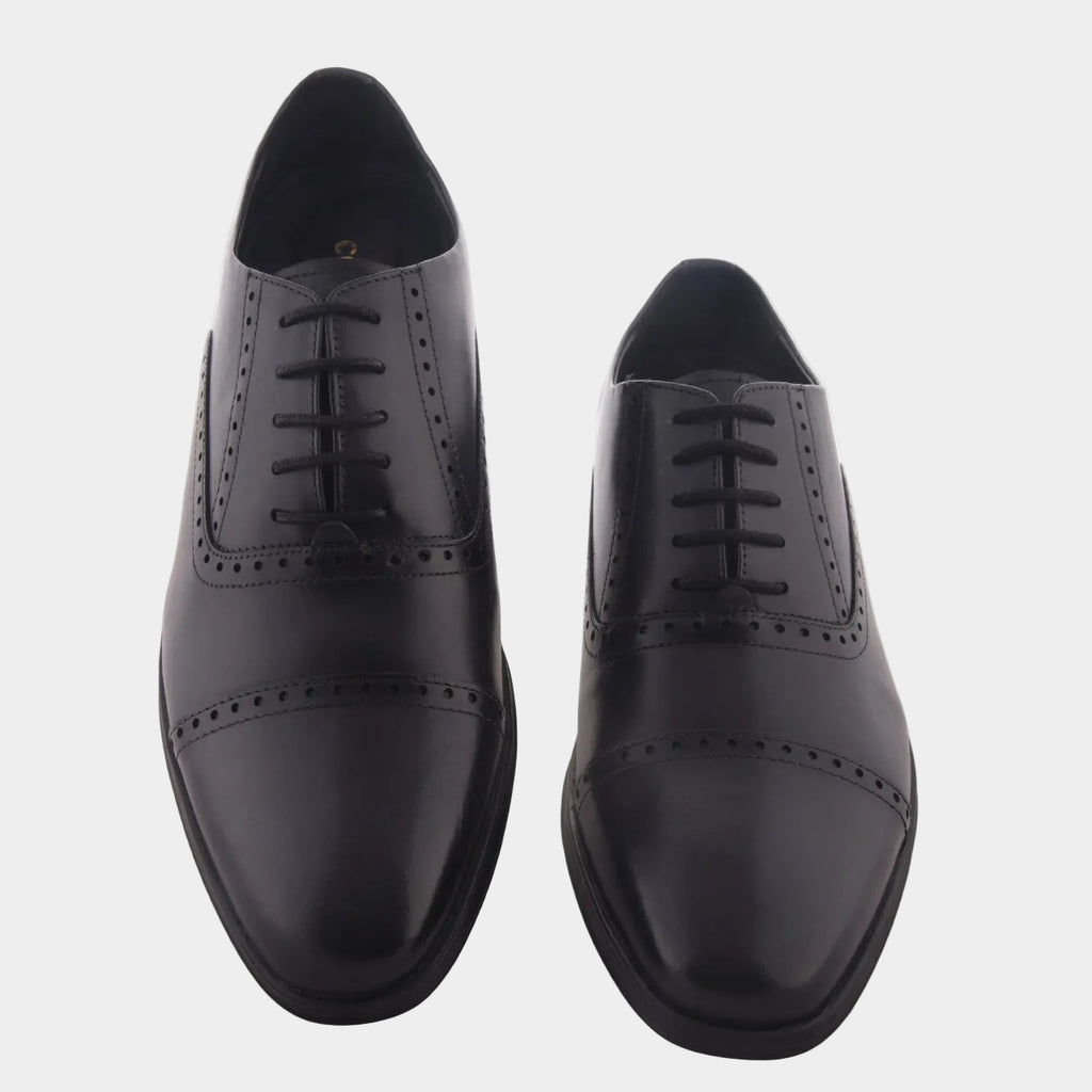 Cobbble Fusion Genuine Leather Brogue Shoes - Black