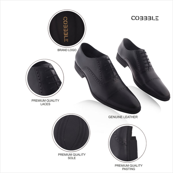 Cobbble Fusion Genuine Leather Brogue Shoes - Black