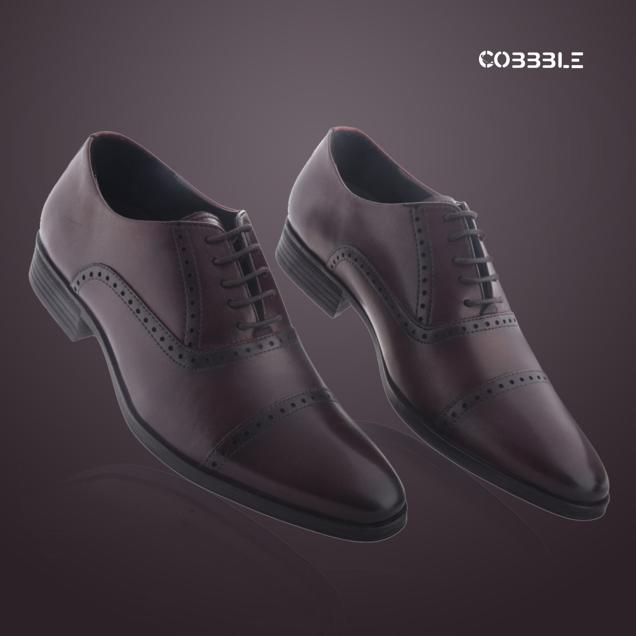 Cobbble Fusion Genuine Leather Brogue Shoes - Cherry