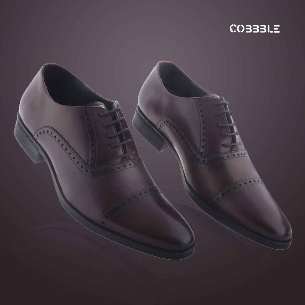 Luxury Shoes: Cobbble Fusion Genuine Leather Brogue Shoes - Cherry