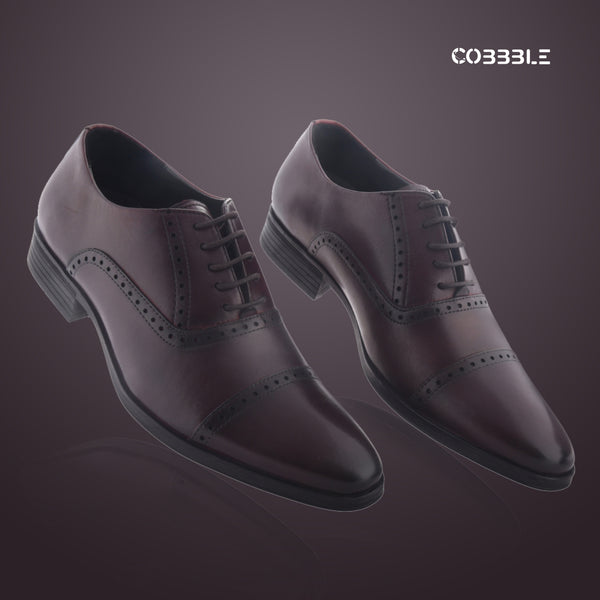 Cobbble Fusion Genuine Leather Brogue Shoes - Cherry