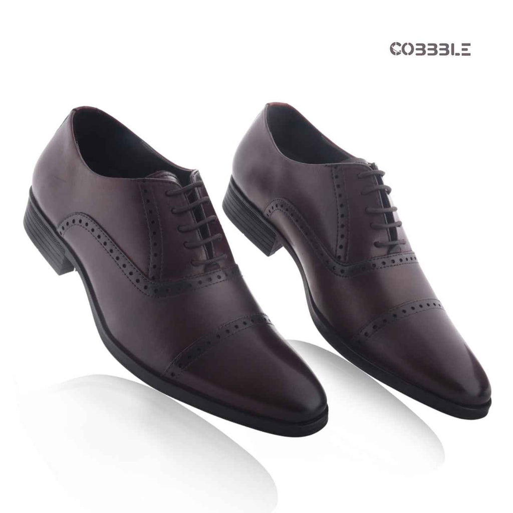 Luxury Shoes: Cobbble Fusion Genuine Leather Brogue Shoes - Cherry