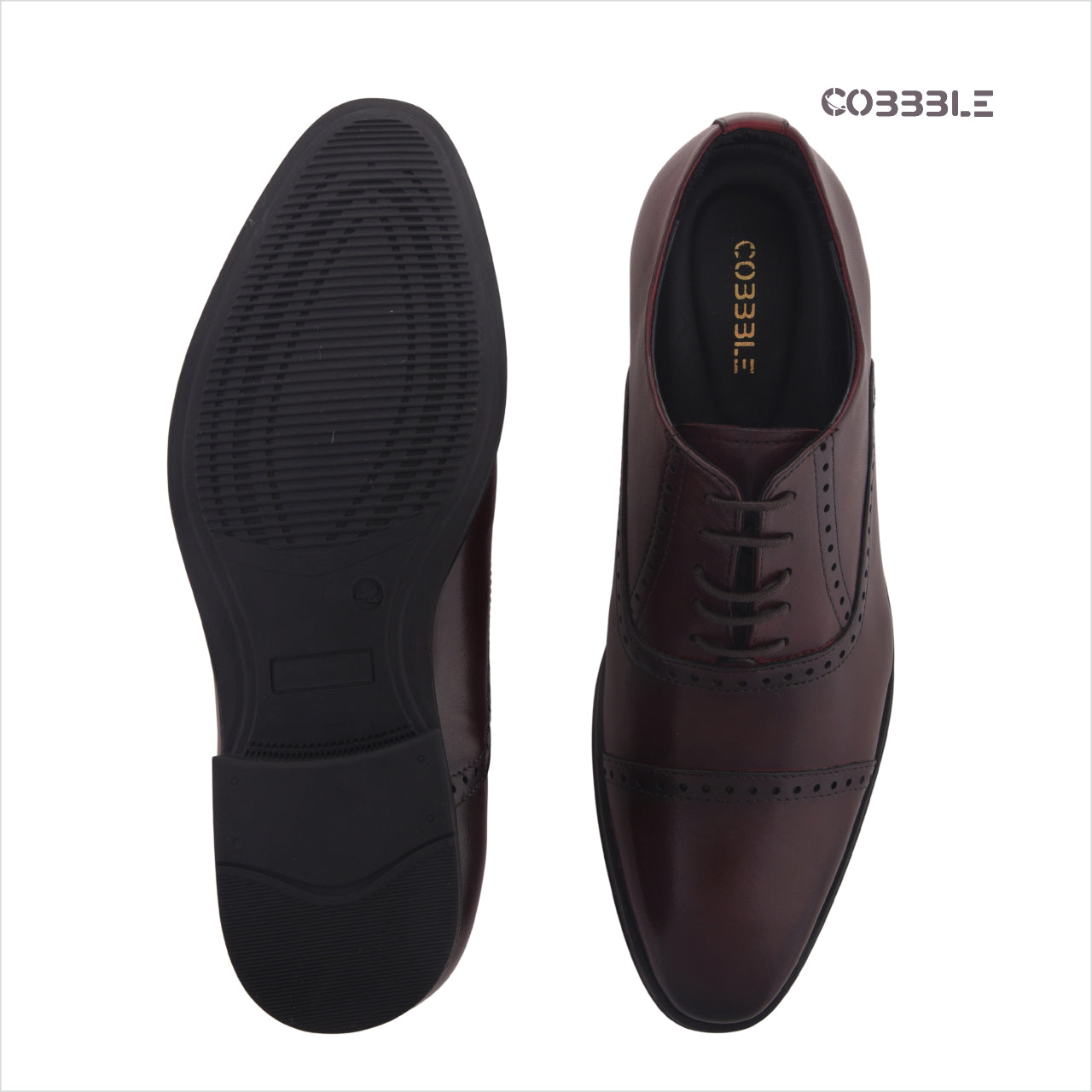 Cobbble Fusion Genuine Leather Brogue Shoes - Cherry