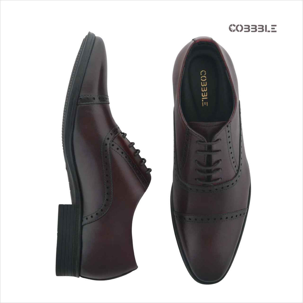 Luxury Shoes: Cobbble Fusion Genuine Leather Brogue Shoes - Cherry