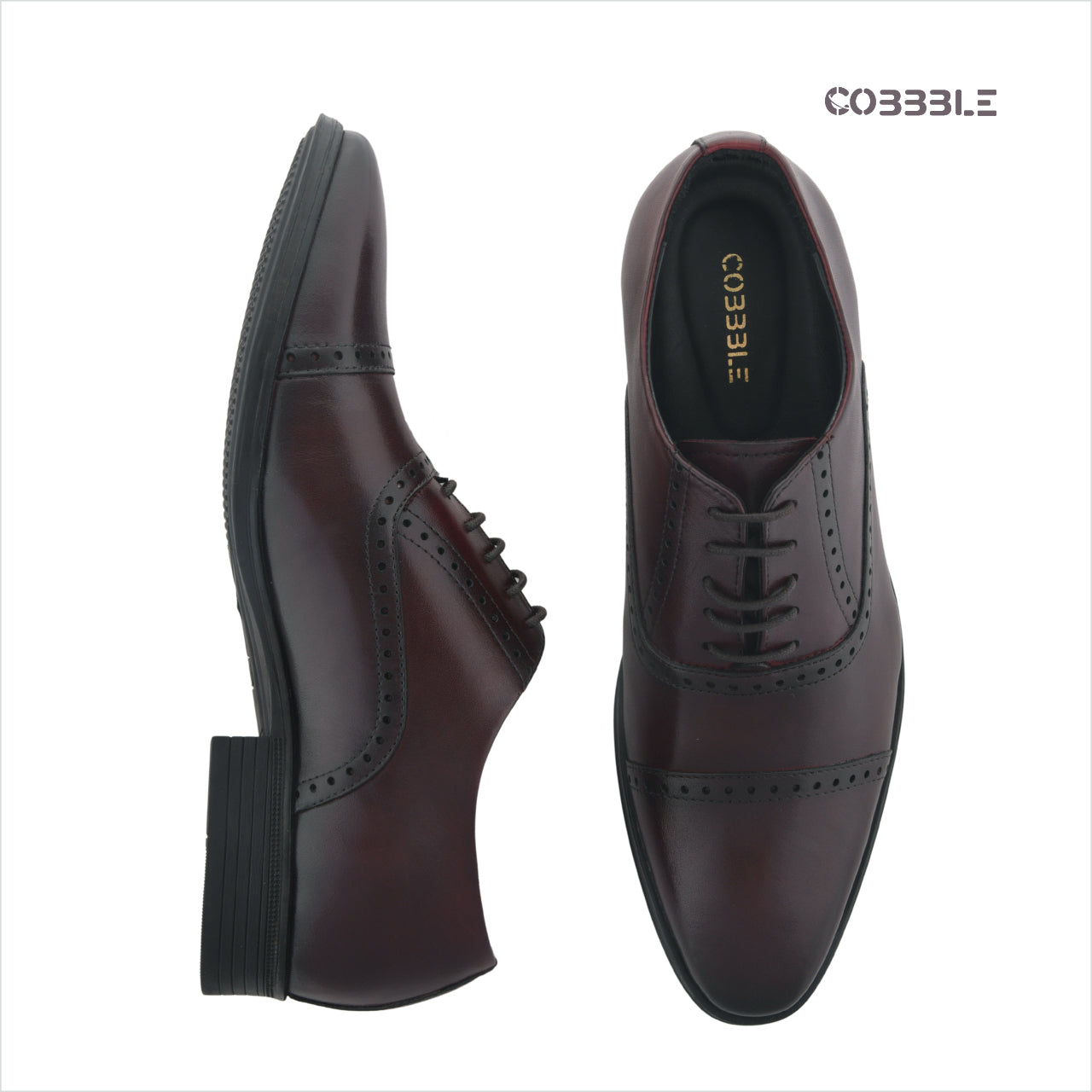 Cobbble Fusion Genuine Leather Brogue Shoes - Cherry