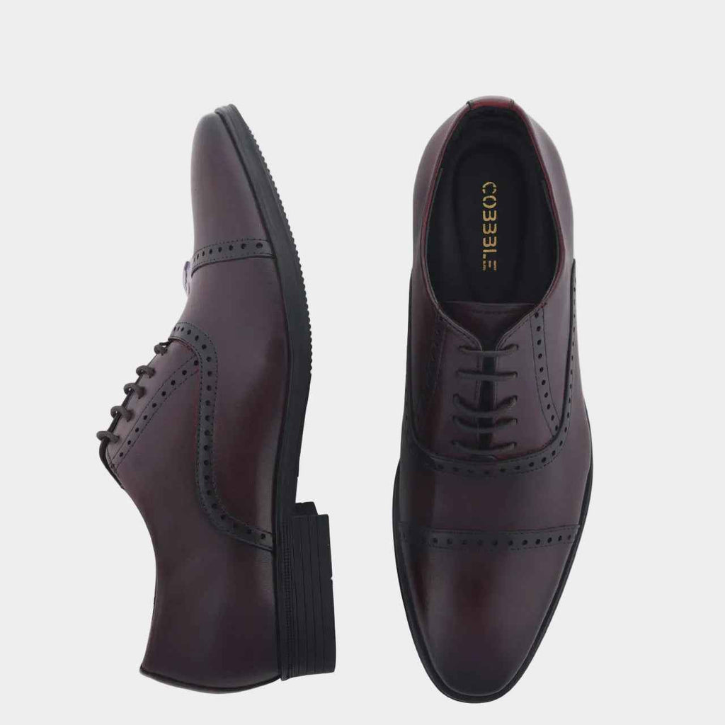 Luxury Shoes: Cobbble Fusion Genuine Leather Brogue Shoes - Cherry