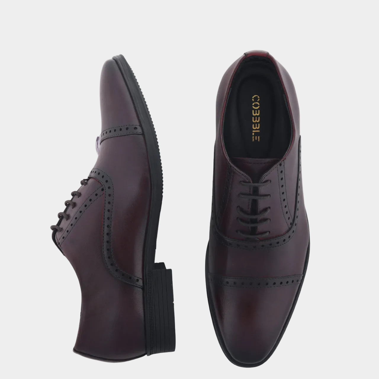 Cobbble Fusion Genuine Leather Brogue Shoes - Cherry