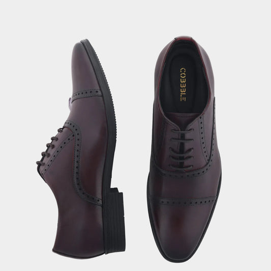 Cobbble Fusion Genuine Leather Brogue Shoes - Cherry