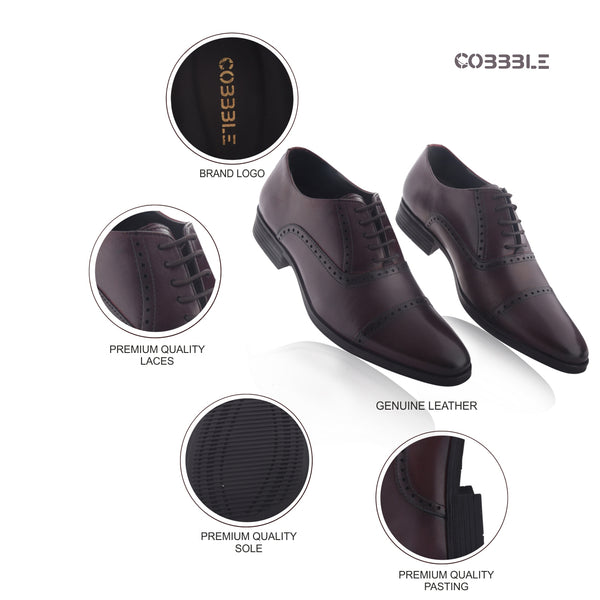 Cobbble Fusion Genuine Leather Brogue Shoes - Cherry