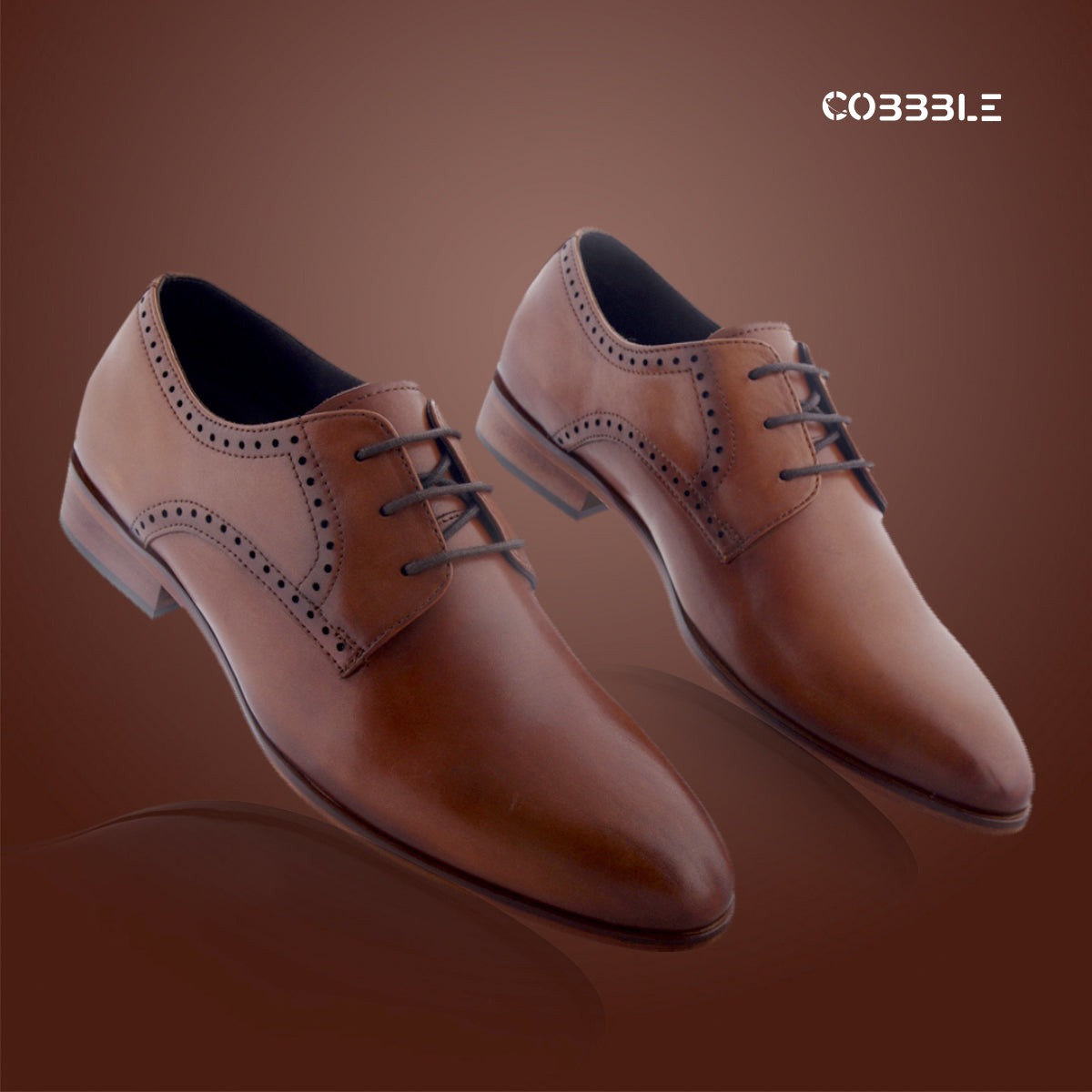 Cobble Men's Genuine Leather Classic Brogue Shoes - Tan