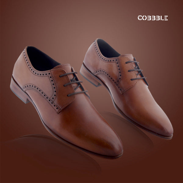 Cobble Men's Genuine Leather Classic Brogue Shoes - Tan