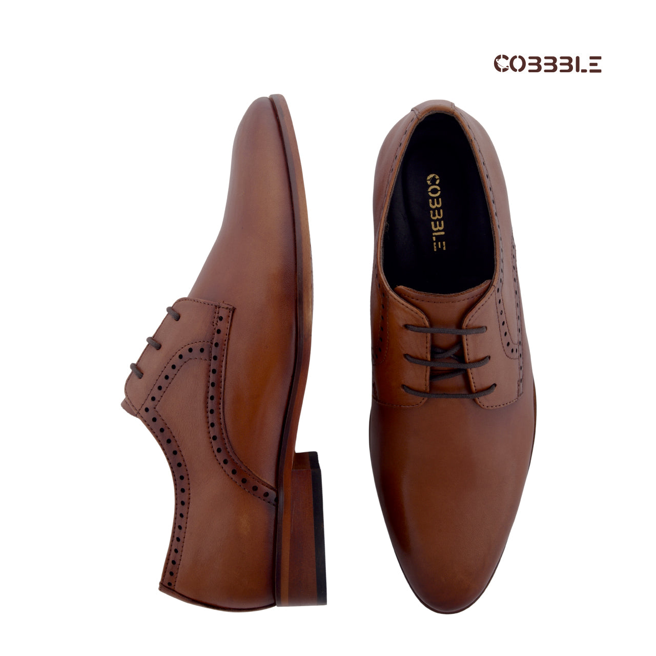 Cobble Men's Genuine Leather Classic Brogue Shoes - Tan