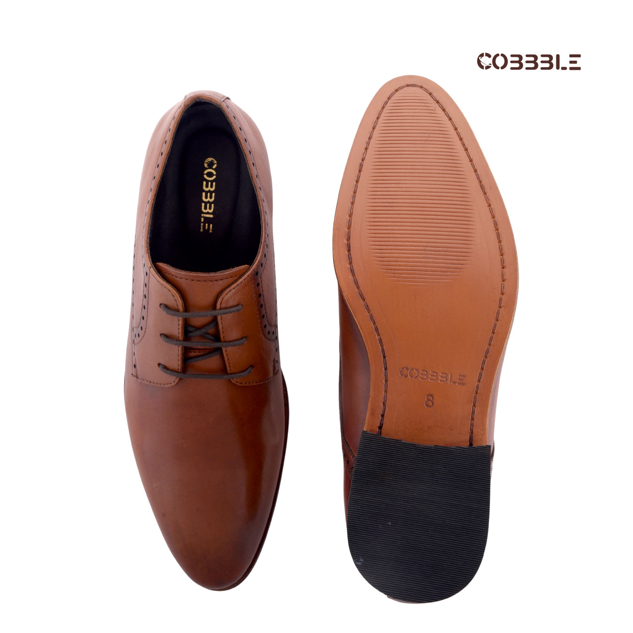 Cobble Men's Genuine Leather Classic Brogue Shoes - Tan