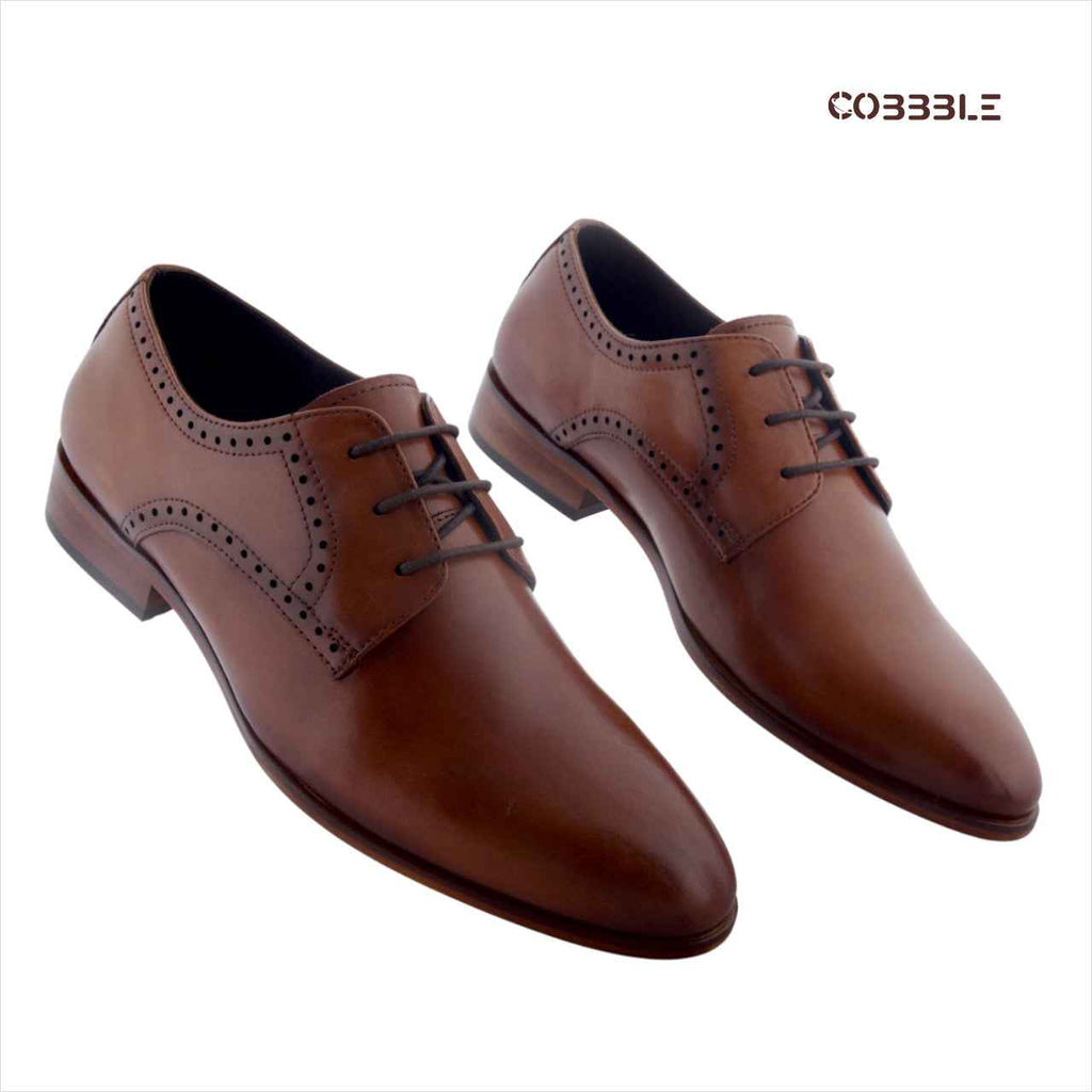 Luxury Shoes: Cobble Men's Genuine Leather Classic Brogue Shoes - Tan