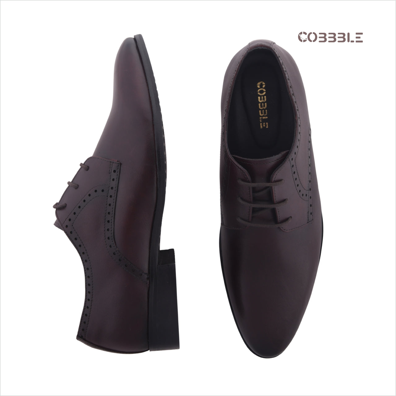 Cobble Men's Genuine Leather Classic Brogue Shoes - Dark Brown