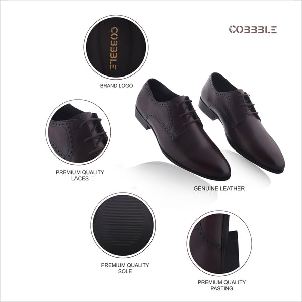 Cobble Men's Genuine Leather Classic Brogue Shoes - Dark Brown