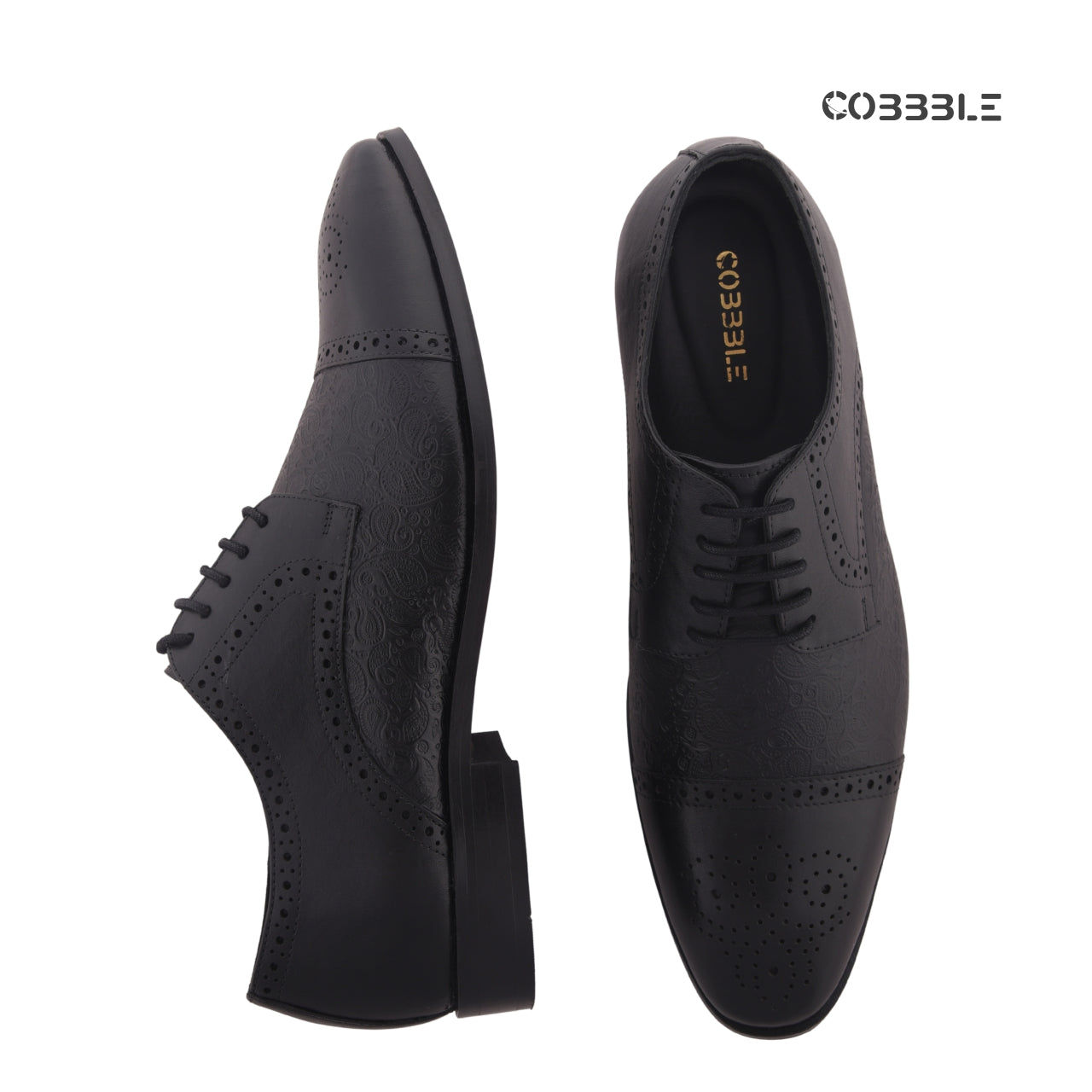 Cobbble Men's Premium Engraved Brogue Leather Shoes - Grey