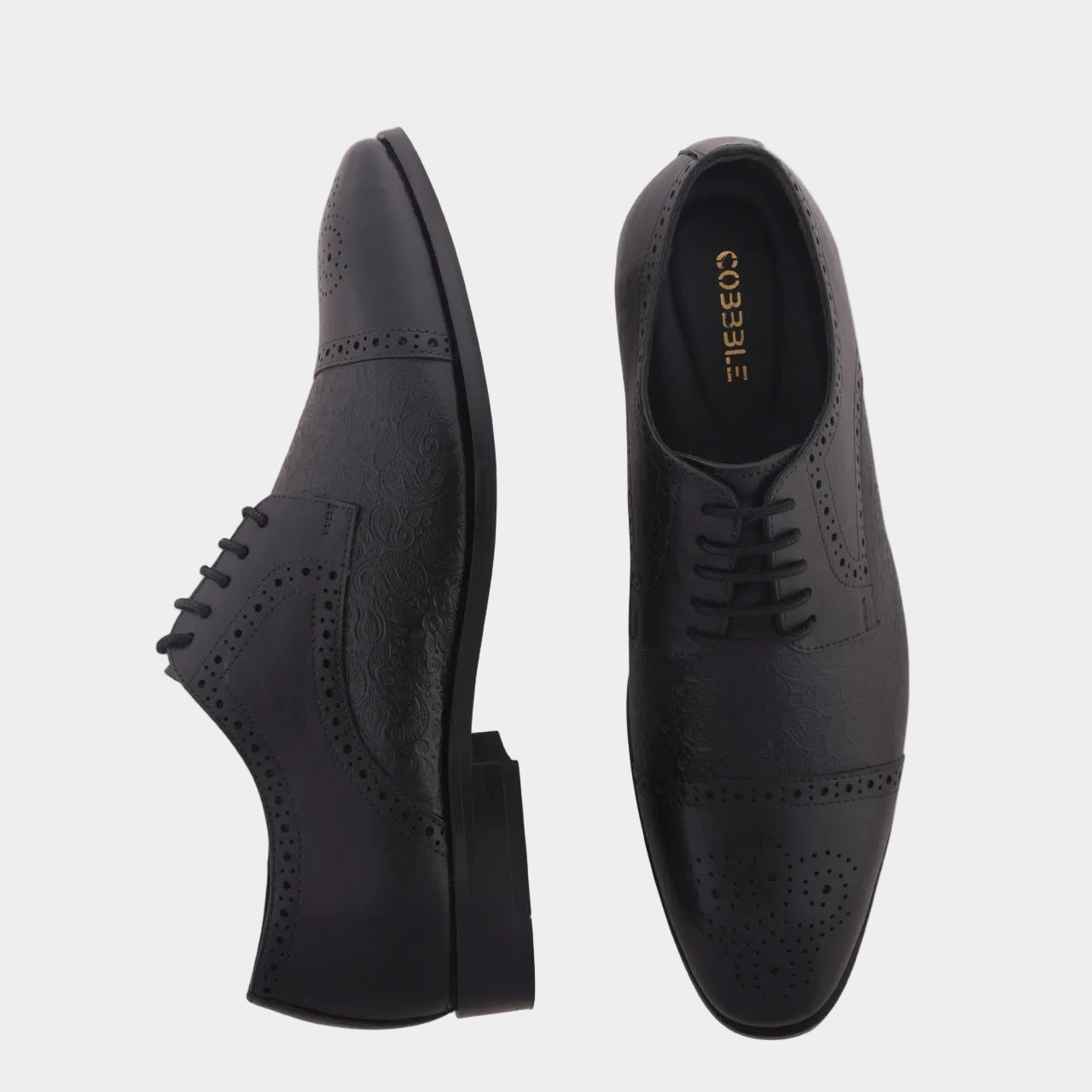 Cobbble Men's Premium Engraved Brogue Leather Shoes - Grey